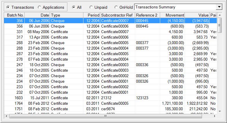 By default, a summary of the transactions is displayed, but this view can be changed by the drop down menu at the top right of