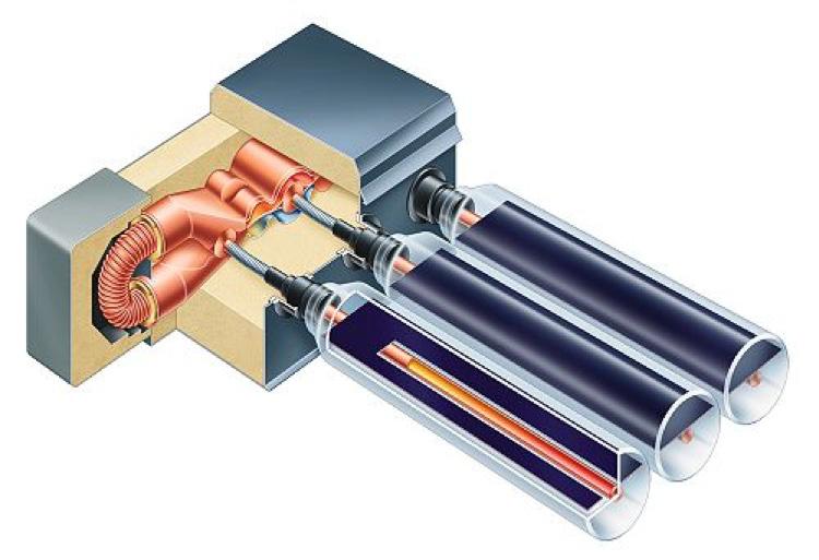 Heat Pipe Collector Design This is an example of a solar collector that uses vacuum tubes (evacuated tubes) and heat exchangers.