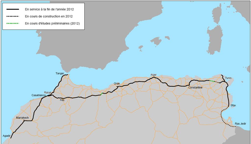 Trans-Maghreb Motorway 9 In service(2012) Under construction (2012) Under