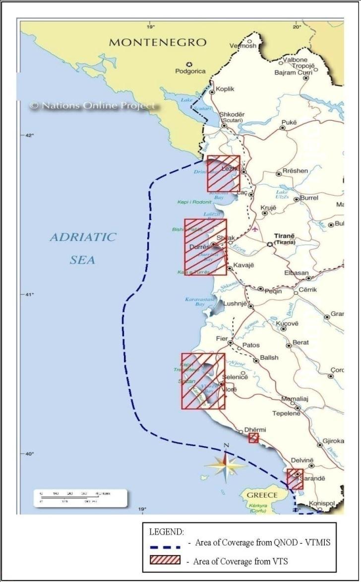 Coverage area of VTS/VTMIS is the whole sea costal line of Albania