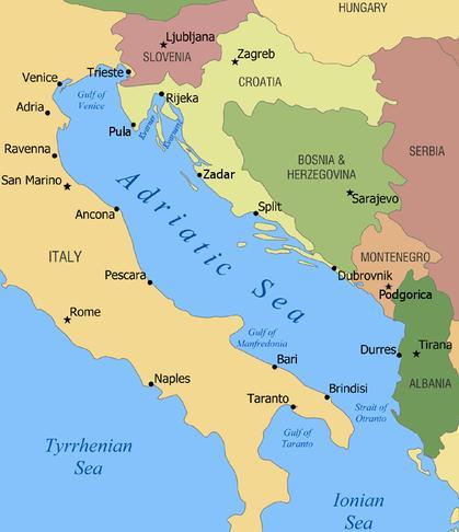 Albania is connected to the following Seas: The Adriatic Sea, which is bordered by Italy, Slovenia,