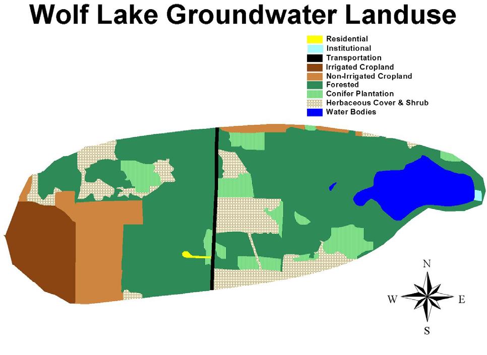 Wolf Lake ~ Land Use in the Groundwater Shed Groundwater Shed: The land area where water soaks into the ground and travels underground to the lake.