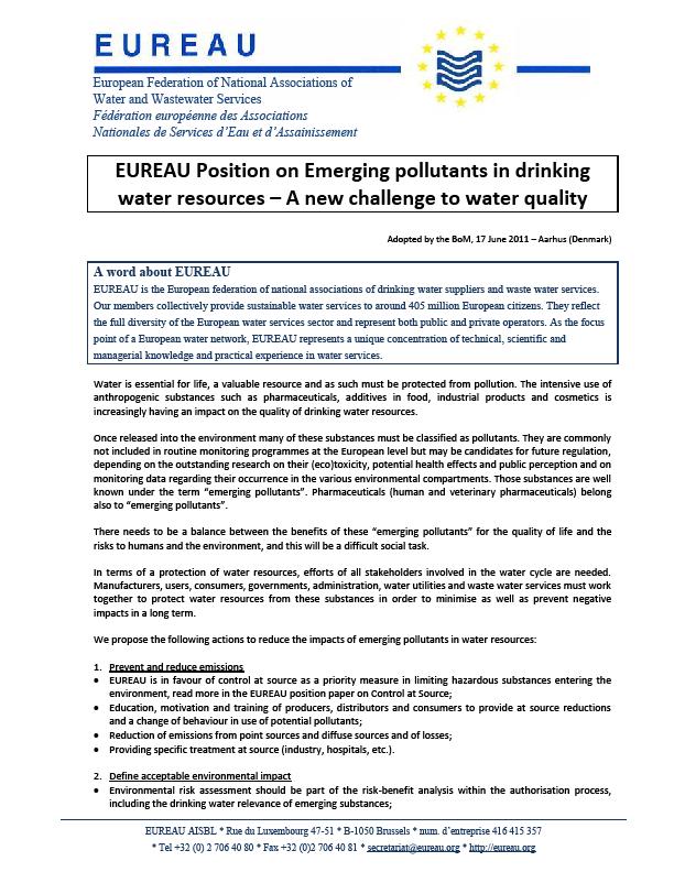 EUREAU POSITION PAPER Proposed key-actions Define acceptable environmental impact within authorisation