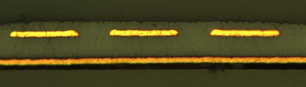 traces 75 µm diameter via with 15 µm gold