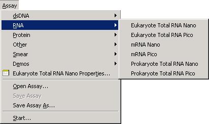 Running the RNA Assay 1 In the software screen select the appropriate assay from the Assay menu.
