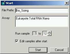 3 When the Start dialog box appears, the name of the loaded assay is listed as the current assay.