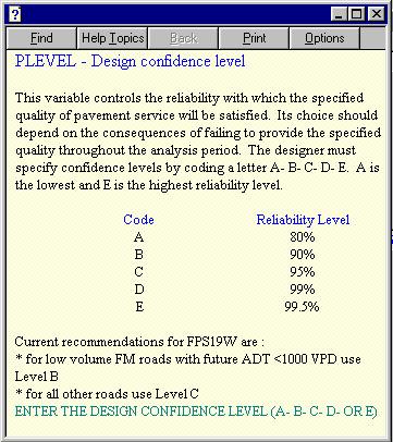 Figure 9. Help Screen for Design Confidence Level. 2.3.