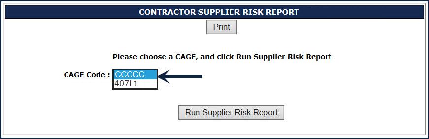 5.1.3 Supplier Risk Report To access the Supply Code Relationship Report select Supplier Risk Report in the Navigation frame.