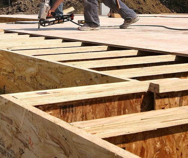 Decking across beams or joists floors: 16 in. span common ¾ in. tongue-in-groove plywood 5/8 in.