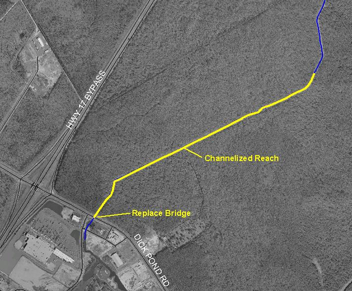 6.0 FLOOD MITIGATION ALTERNATIVES HIGHWAY 544 Channelization and Highway 544 Bridge Replacement The option investigated consists of channelizing a reach of Raccoon Run from Highway 544 to a point