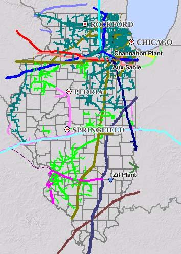 Illinois Natural Gas Infrastructure Illinois has 22 interstate pipelines, 4 intrastate pipelines, and 9 major local distribution companies.