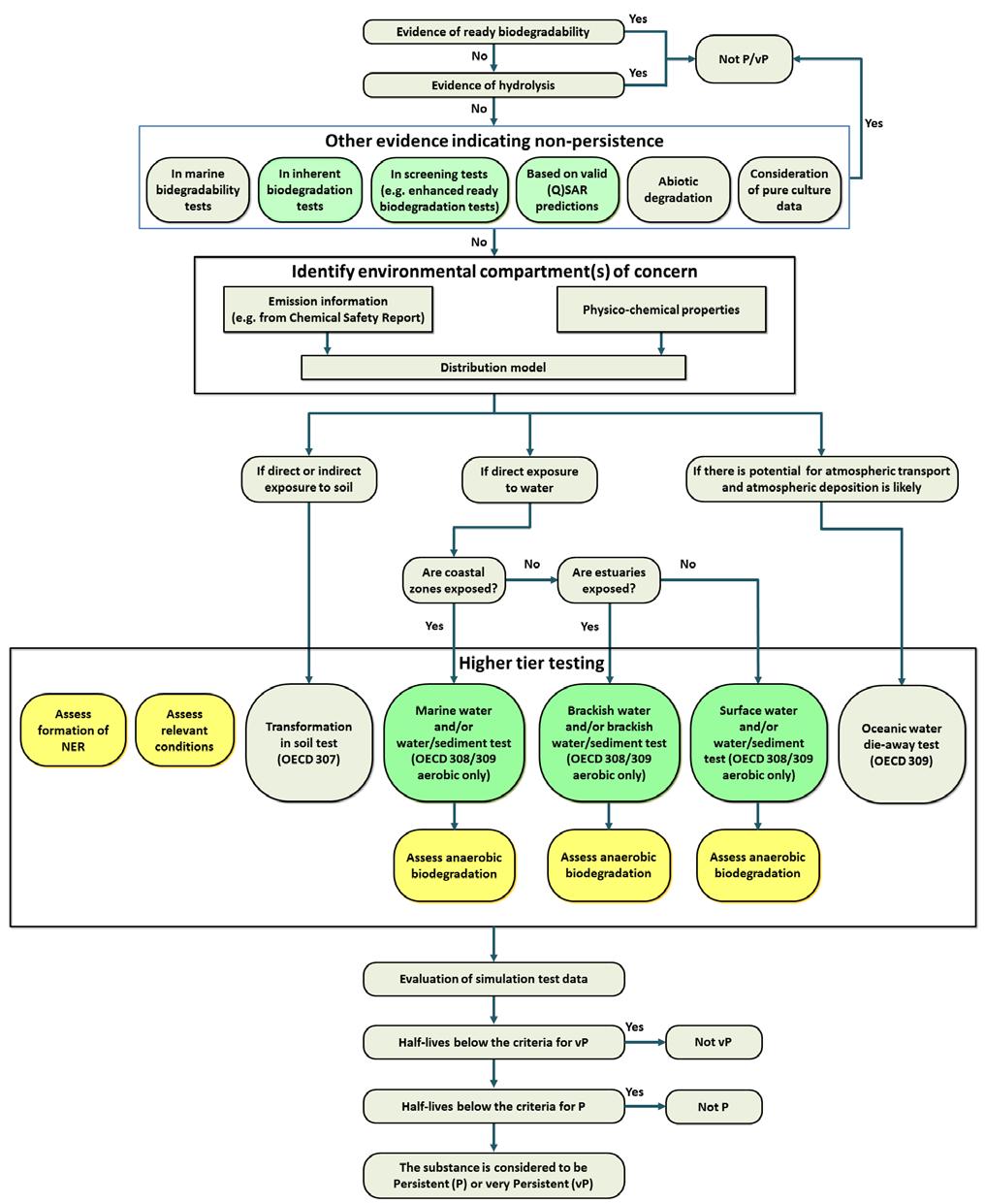 topics regarding persistence have been highlighted or added in the flowchart / decision tree, adapted from the final draft version of the PBT Assessment Guidance (ECHA, 2014) (Figure 6.1). Figure 6.