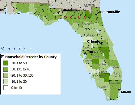 Exhibit 19 Percent of Florida Households with Children under 18 Source: Demographic Estimating Conference Database, updated August, 2010 1.