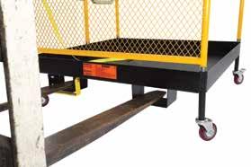 Installation of Work Platform to a Fork Truck Insert the fork truck s forks all the way into the backside fork tubes (opposite the gate side).
