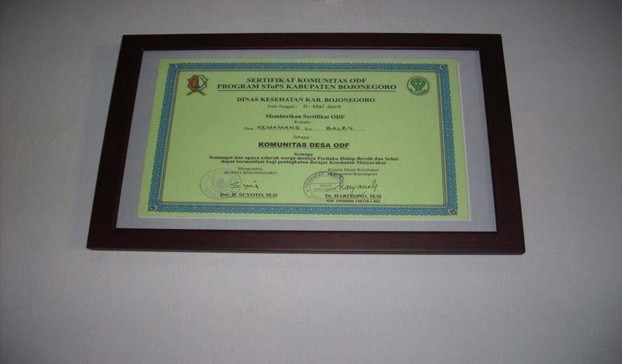 ODF achievement certificate awarded to