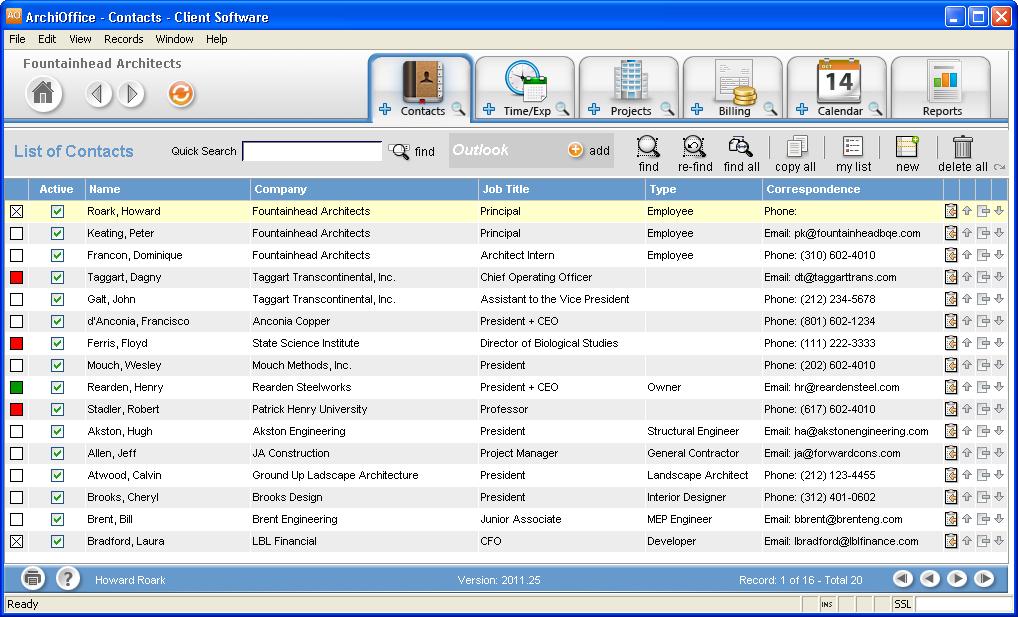 Quick Check 2. In ArchiOffice, select Contacts from the title bar or the Window menu. 3. In the List of Contacts, look for records with Employee in the Type column. 4.
