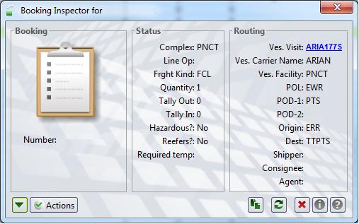 Booking Inspector The Booking Inspector displays the details of the selected booking and enables you to perform various actions on it.