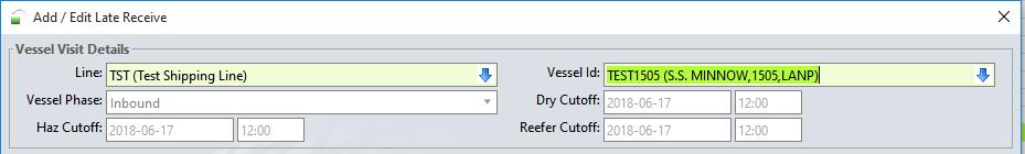 The values displayed in the Vessel Visit lookup field depend on the line operator selected in step 1.