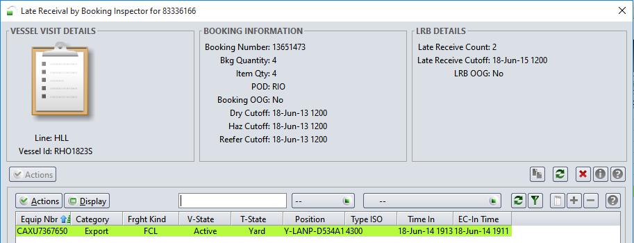 When you update the selected Late Receive by Booking, N4 automatically refreshes the information displayed in the Late Receive by Booking Inspector.