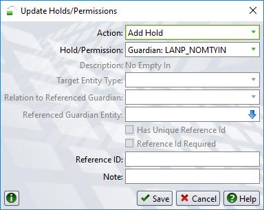 a line operator. However, to prevent an empty from returning to the terminal users can apply a No Empty In Hold - LANP_NOMTYIN Hold. Users have the permissions to Add Hold, and Release Hold.