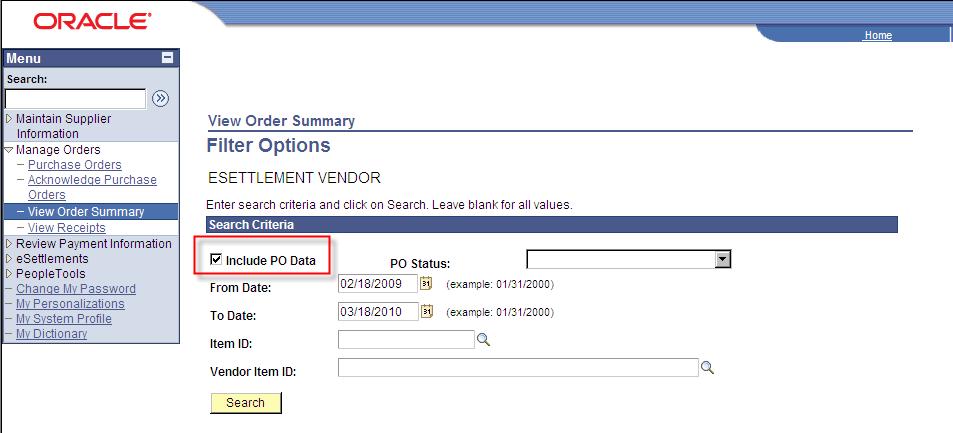 2. Choose to limit the number of order summaries displayed by setting Filter Options listed below.