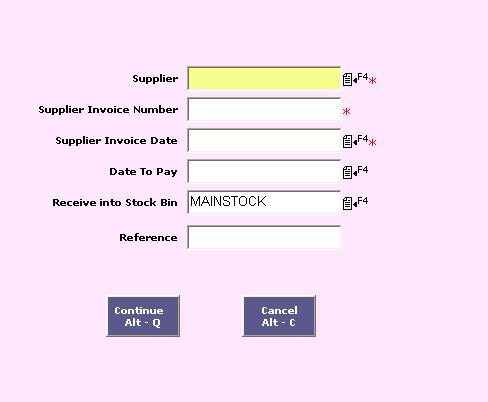 Receive from Supplier without Purchase Order If Receive from Supplier w/o PO is selected a similar invoice details screen appears to capture invoice details but the difference being no Purchase Order