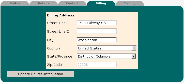 Fields to enter point of contact information for your golf course. Includes name, phone number, fax number, and email address. This information is displayed on purchase orders.