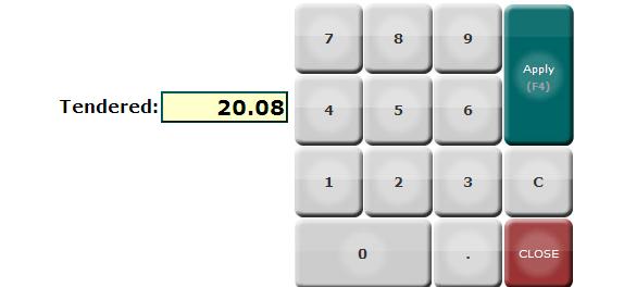 The Amount Due automatically appears in the Amount Tendered box.