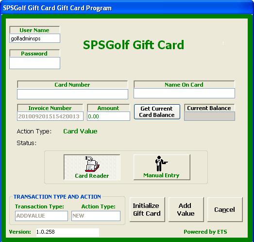 When finished, click Submit or press + 5.3.10 Gift Card To select Gift Card as a payment type, click Gift Card. The SPS GMS Gift Card window will open.