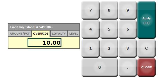 To override a specific amount, enter that amount into the box provided and click Apply or press F4. Note: You have the option of overriding the original amount to a greater or lesser value.