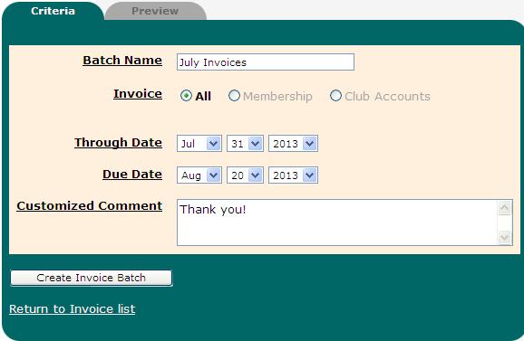 Type in the name of the Invoice in the field called Batch Name.