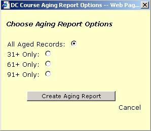 An additional window will open for you to select your invoice preview report options. You may choose if you want to run the invoice preview report to show all aged records, 31+ only, 61+, or 91+ only.