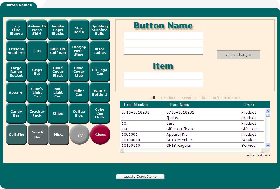 Assign an item number to the button using the Item Number box and/or the list of available items under the box.