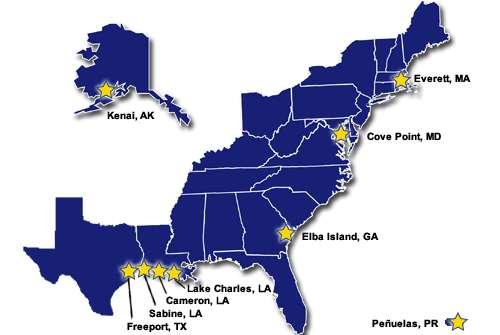 Map 8: Location of existing LNG terminals under the FERC jurisdiction in