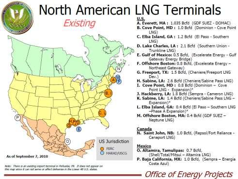 Map 9: Location of existing LNG import terminals in North America with