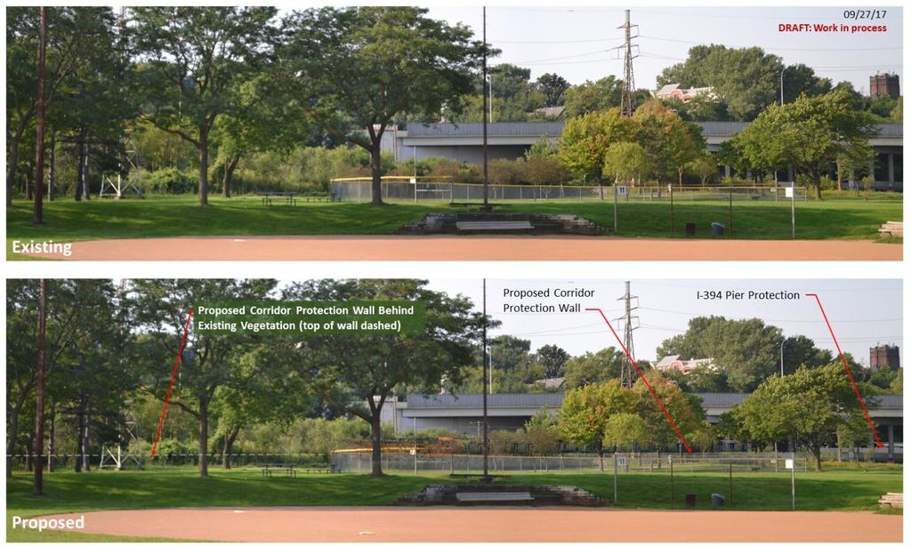 In the Bryn Mawr Meadows Area, the CPB (as shown in Figure 3-1 and Figure 3-2): o is approximately 120 feet from the nearest trail o is approximately 10 feet tall on the freight side In the Bryn Mawr