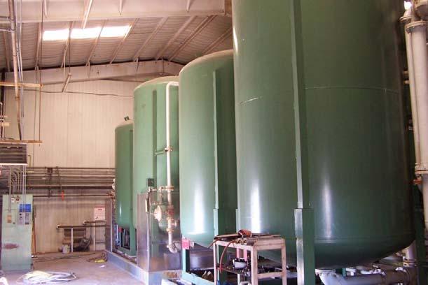 Deionization Plant 350GPM 2 Deionization beds (2) Vessels each 2 an-ion beds negative ion removal 2 cat-ion beds positive ions removal 2 Carbon Vessels (hydrocarbon removal carbon absorption units) 4