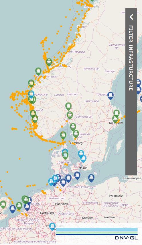 positions of LNG fuelled fleet operating area using AIS Detailed statistics of LNG fuelled fleet development Scrubber + alternative fuels