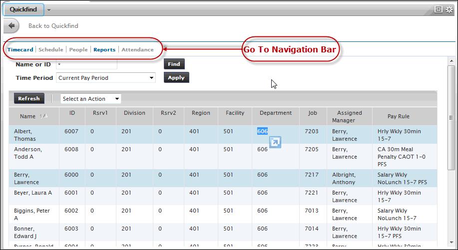 From the Alerts and Notifications widget, select the desired alert to open the appropriate widget. 5. Click to select an individual employee record. The record line is highlighted.