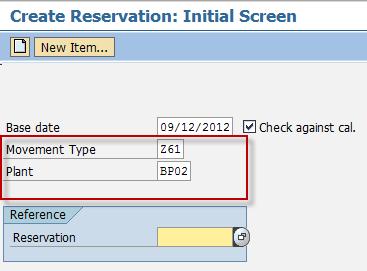 8. Press Enter key. 9. In the Create Reservation: New Items screen make the following entries: Order Required Order number which identifies an order within a client.