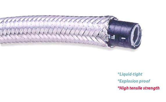 Wire Over-Braided Flexible Conduit ( SM-701 ) most suitable for demanding industrial wiring applications. *Galvanized steel helically wound with PVC coating and wire over-braid.