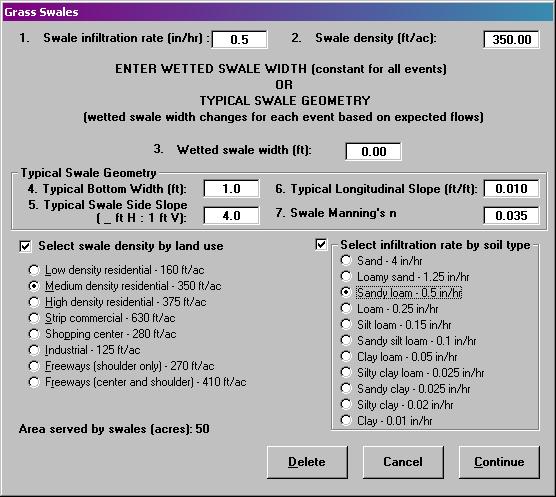 Modeling Swales SLAMM Swale Geometry Select either a static or a dynamic wetted width.