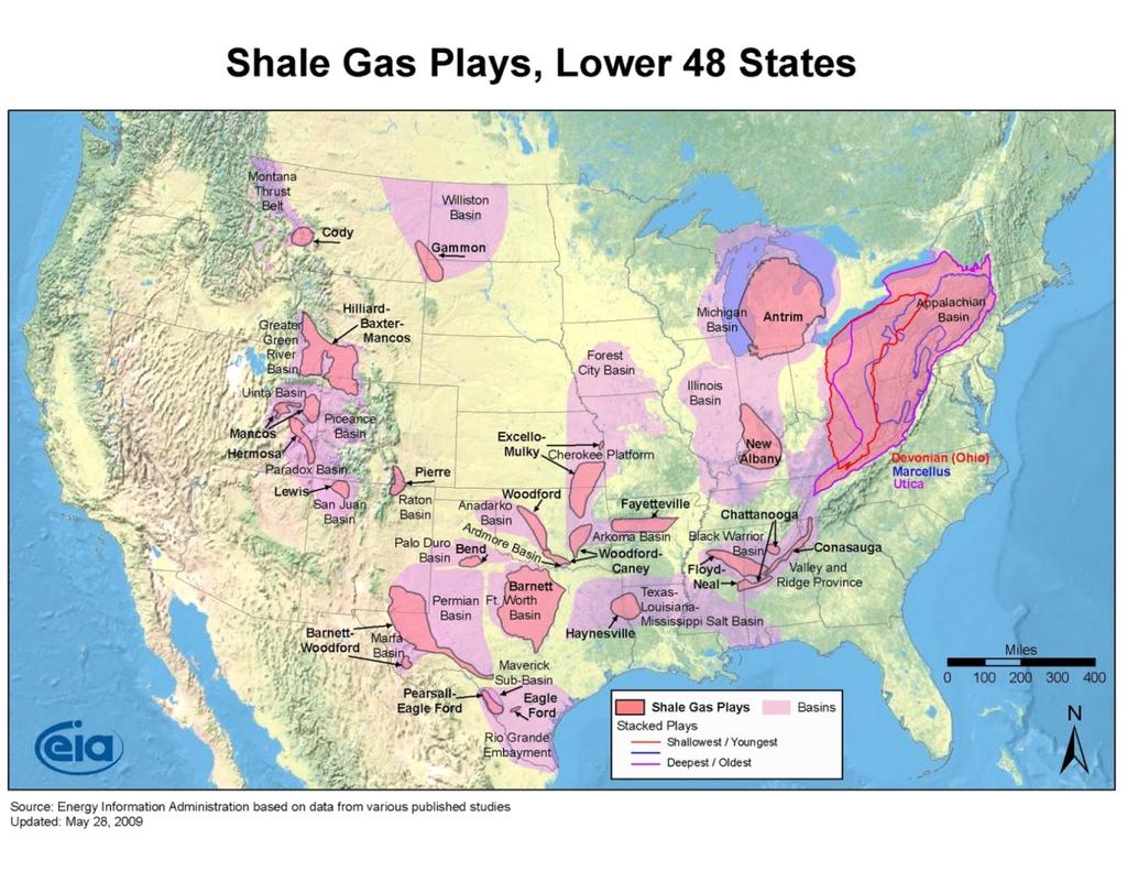 US Shale Gas Plays, Lower 48 States 200 0.20 Billion Cubic Meters 110 0.