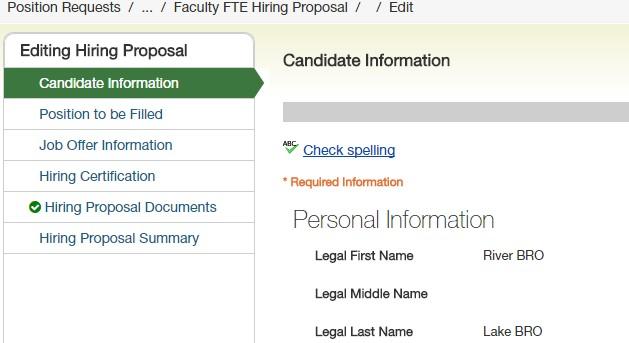 Select the Start Hiring Proposal to enter the Hiring Proposal section or select Cancel if this was started in error. 9.