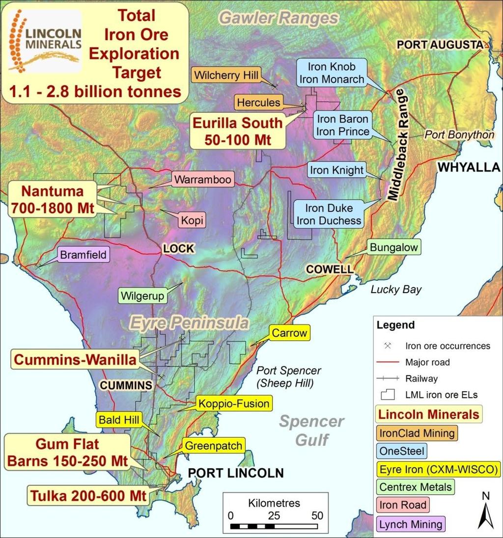 Iron Ore Gum Flat Barns Stage 1 hematitegoethite Indicated Resource 1.8 Mt at 46.2% Fe including 0.9 Mt DSO at 54.2% Fe or 58% CaFe (calcined Fe) Stage 2 magnetite Inferred Resource 99 Mt at 24.
