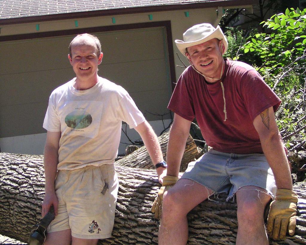 Nystuen, Solstice Vol. XVI, No. 2. Ewen Nicol (left) is the homeowner who had to remove his big ash tree due to the emerald ash borer infestation.