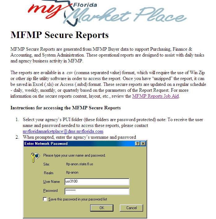 Secure Reports Access Secure Reports: http://dmspurchasingftp.state.fl.
