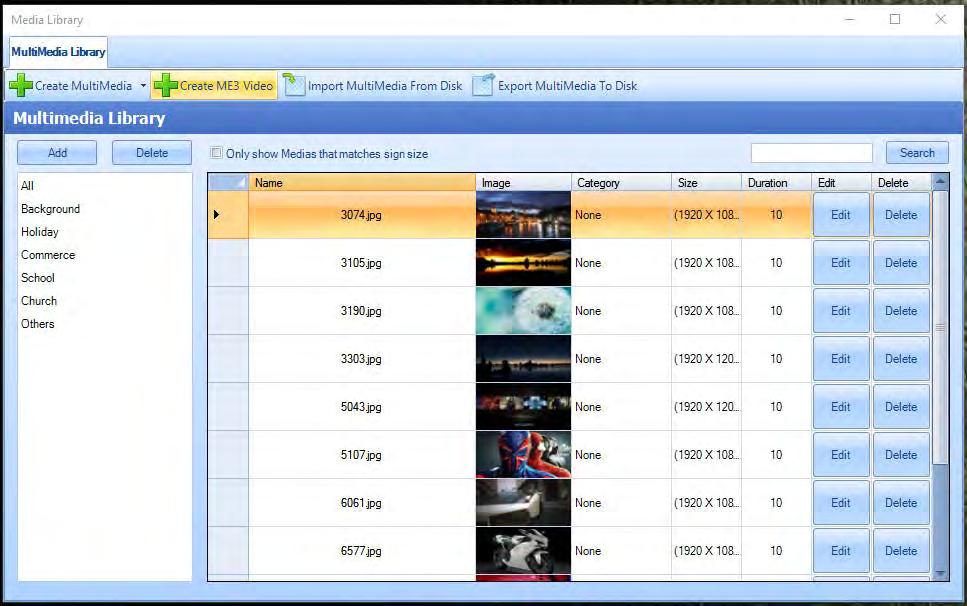 Import media files 1. Click on the little arrow and select file type to import (convert) into library. 2. Browse local drive and select the files.