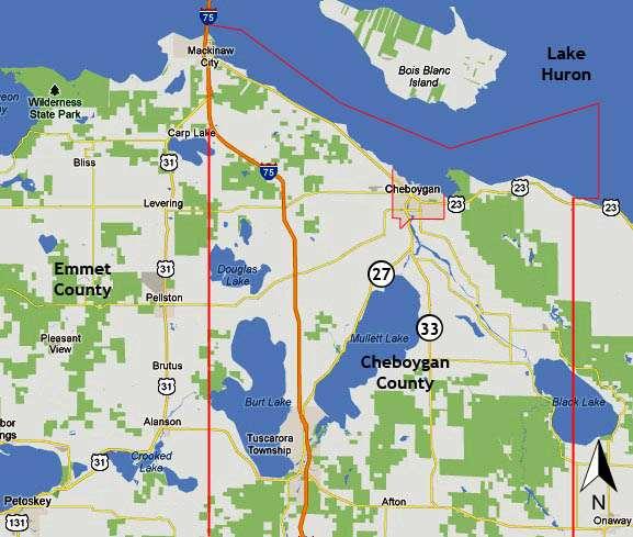 The City of Cheboygan is located on the northeast side of Michigan's lower peninsula on the Lake Huron shore.