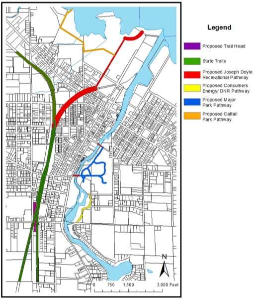 City of Cheboygan Multi-Use Trail System The multi-use trail system master plan identifies the proposed locations for trail heads and major park pathways, as well as pathways for specific parks
